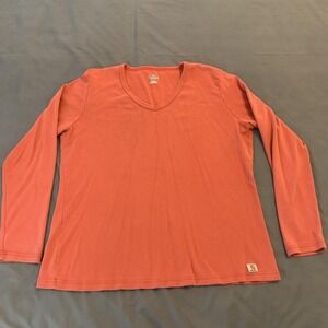 Carhartt Shirt Womens XXL Orange V Neck Long Sleeve 100% Cotton Basic Workwear